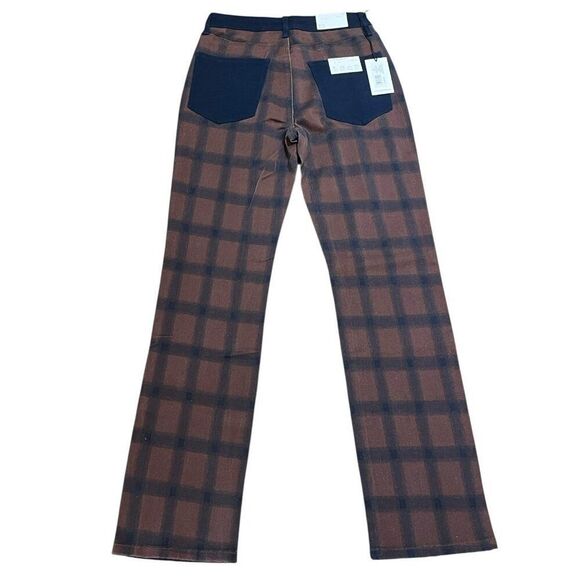 We Wore What Ladies 27 Brown Color Block Icon Jeans Modern Plaid Stretch NWT - Picture 4 of 7